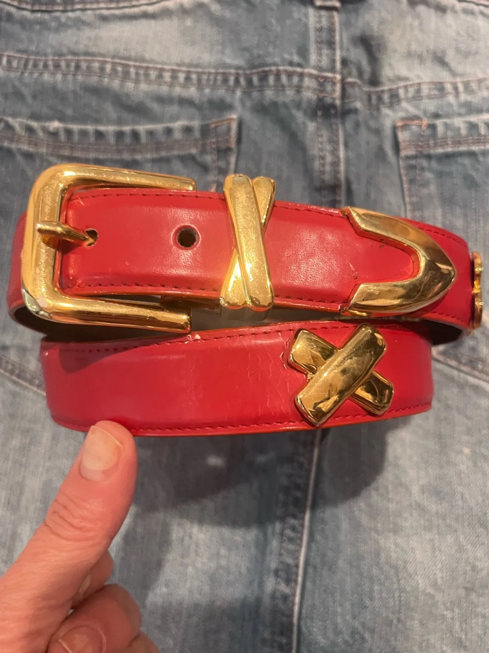 Capezio Red Belt with Gold X Accents